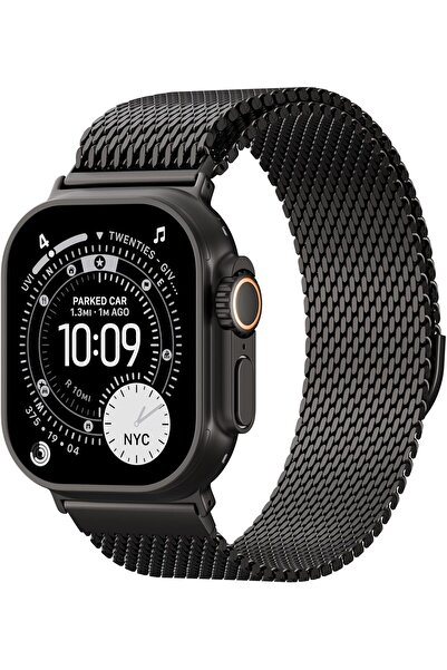 HYX سوار Apple Watch مغناطيسي من الفولاذ المقاوم للصدأ بشبكة ميلانو (42/44/45...