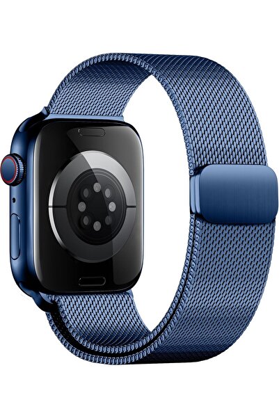HYX سوار معصم سريع التحرير من الفولاذ المقاوم للصدأ بشريط مغناطيسي وشبكة معدنية لأجهزة Apple Watch 38/40/41 مم، أزرق
