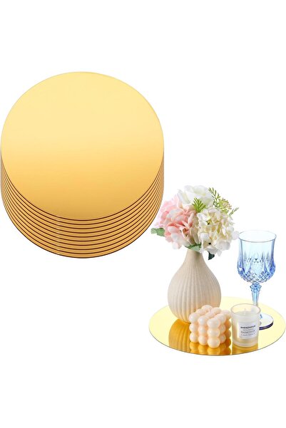 Slasa 10 قطع من المرايا الدائرية الأكريلية مقاس 9.8 بوصة لتزيين وسط الطاولة (ذهبي)