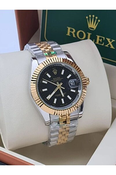 CN Men's watch in gold-silver color with royal black dial and date display