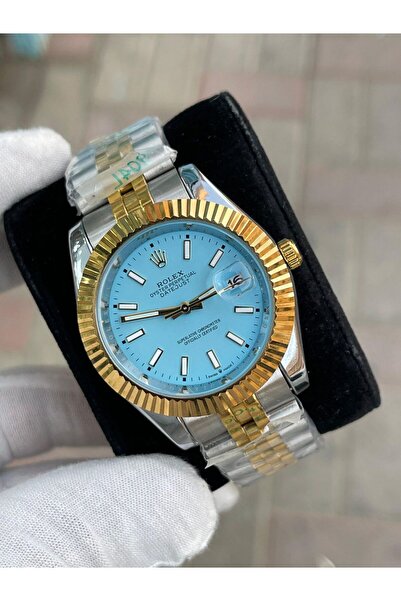 CN ساعة رجالية فاخرة بلون ذهبي - فضي ومينا سماوي ثلجي