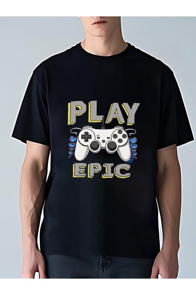 MIXSNOW تي شيرت رجالي كبير الحجم برقبة مستديرة: "PLAY EPIC" - 100٪ قطن ناعم و...