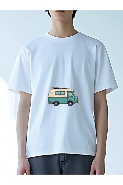MIXSNOW Men's Oversize Round Neck T-Shirt: Vintage bus - 100% Cotton Soft Com...