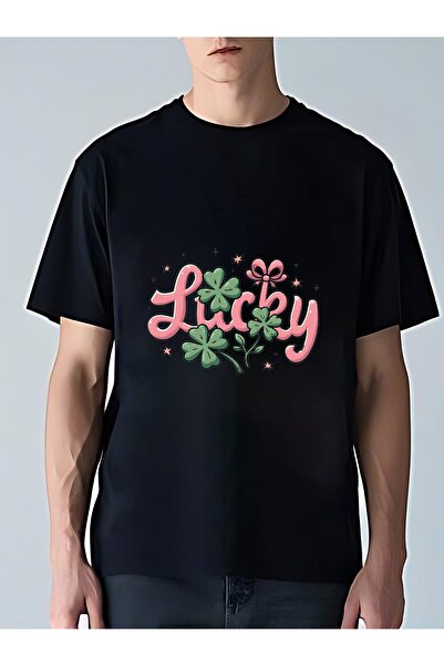 MIXSNOW تي شيرت رجالي كبير الحجم برقبة مستديرة: "Lucky" - 100٪ قطن ناعم ومريح...