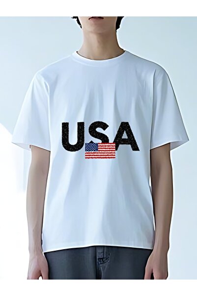 MIXSNOW تي شيرت رجالي كبير الحجم برقبة مستديرة: "USA" - 100٪ قطن ناعم ومريح، ...
