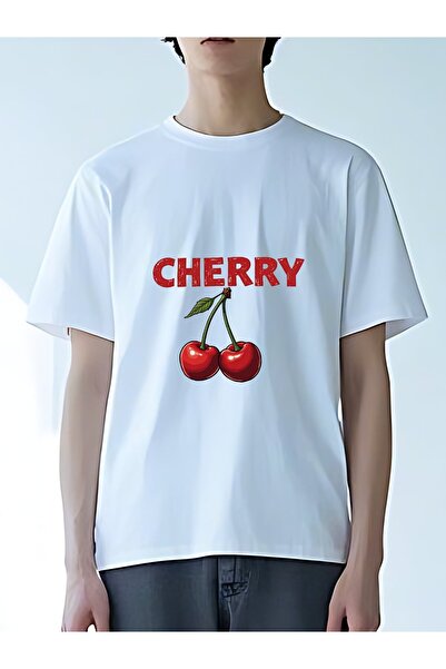 MIXSNOW تي شيرت رجالي كبير الحجم برقبة مستديرة: "CHERRY" - 100٪ قطن ناعم ومري...