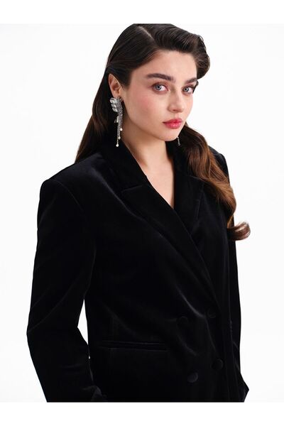 LC Waikiki Jachetă de blazer din velur pentru femei LCW Modest decolteu petrecut în V