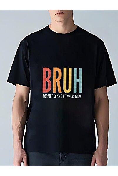 MIXSNOW تي شيرت رجالي كبير الحجم برقبة مستديرة: "BRUH" - 100٪ قطن ناعم ومريح،...