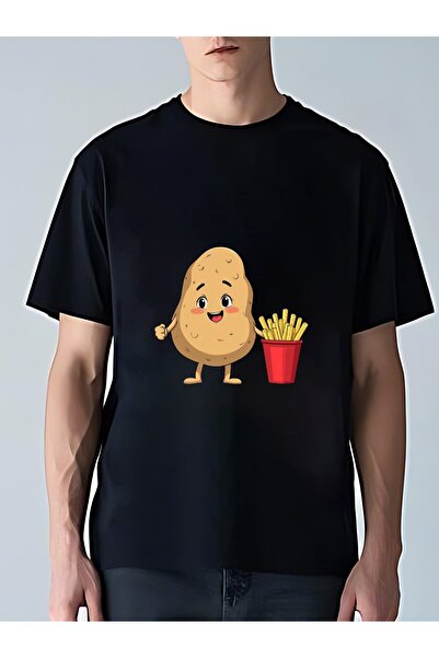 MIXSNOW تي شيرت رجالي كبير الحجم برقبة مستديرة: Potato & Fries - 100٪ قطن ناع...