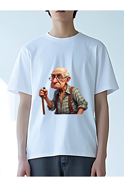 MIXSNOW Men's Oversize Round Neck T-Shirt: Grumpy Old Man- 100% Cotton Soft C...