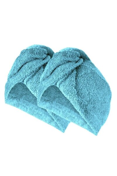 VERSAGO Set of 2 Hair Turban Towels, 100% Cotton, 25 x 65 cm, Turquoise