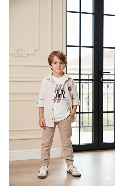 Bontino Boys' Hat Included Adjustable Sleeve Shirt, T-Shirt and Trousers 3-Pi...