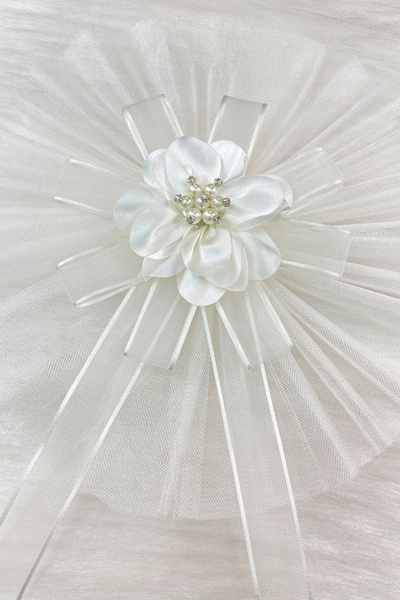 ZEYMERADE زينة عربة الزفاف البيضاء مع بروش، 5 قطع، هدية للعروس والعريس، عربة ...