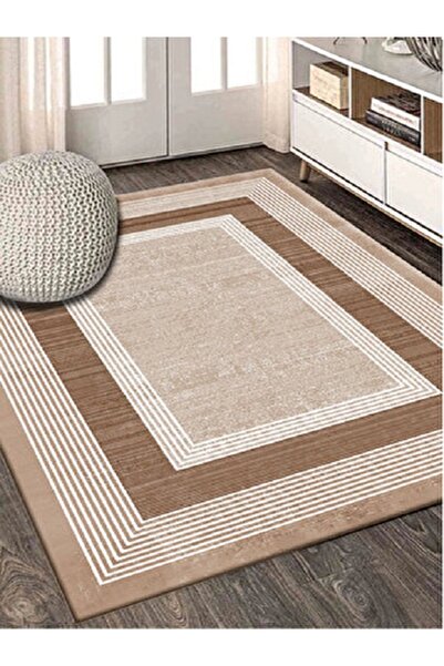 Zarif Home Elegant Plain Striped Pattern Digital Printing Brown Elastic Carpet Cover (with Sponge) Hoarm-1183