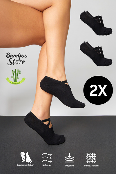 bamboo star Bamboo Women's Black Pilates Yoga Fitness Dance Activity Ballet Socks 2-Piece