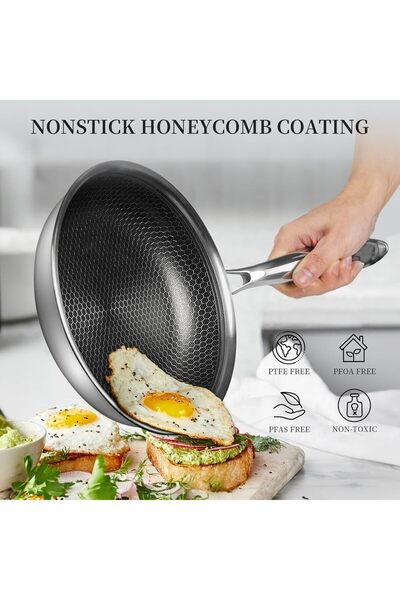 YESMAX 24cm Stainless Steel Frying Pan, Nonstick Frying Pan, Compatible with ...