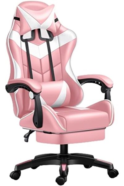 Saharaz Pink Gaming Chair with Footrest Headrest Lumbar Support, Adjustable Armrest High Back Gamer Chair