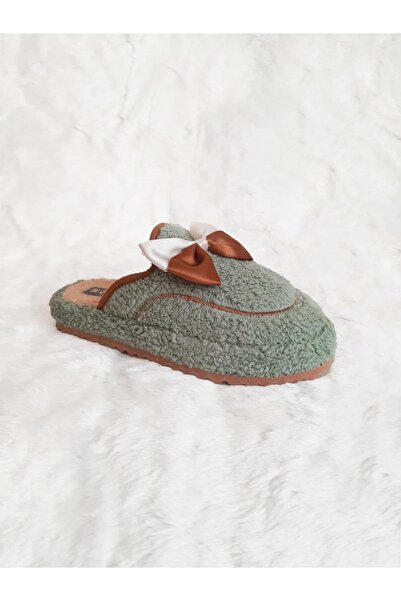 Uka Terlik Ayakkabı Fiyonk Detaylı Peluşlu Kaymaz Yumuşak Ses Yapmaz Kalın Ta...