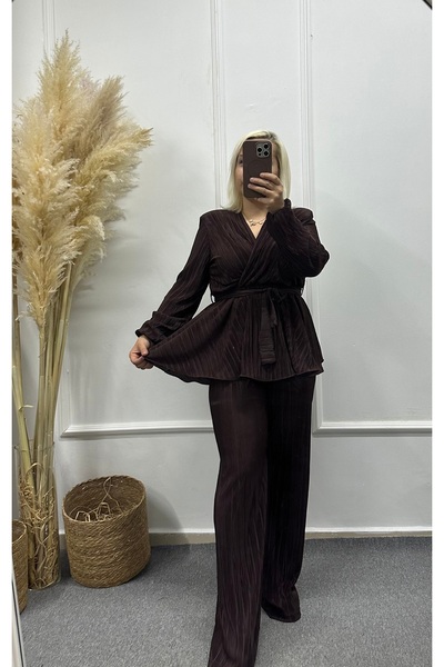 LİSAA BUTİK Women's Pleated Top and Bottom Set