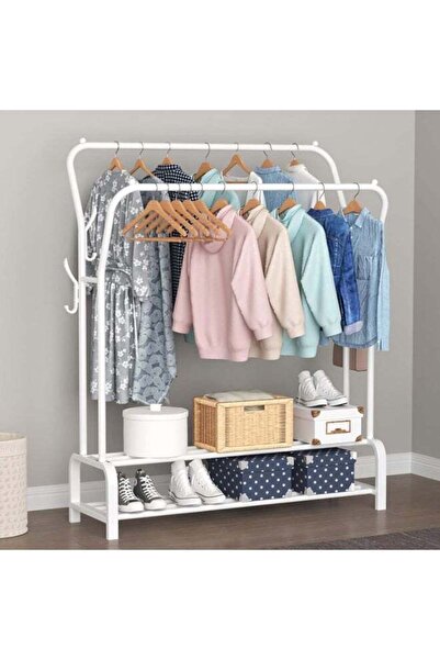 Saharaz Double Pole Garment Rack, Heavy-Duty Metal Cloth Stand with 2 Bottom ...