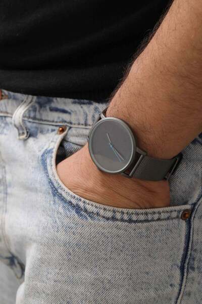 Ayno Hasır Örgü Kordonlu Antrasit Erkek Kol Saati