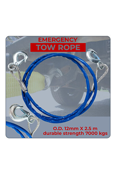Generic Emergency Tow Rope 12mm 2.5m 7000kg Steel Hook Vehicle Recovery Cable for Cars SUVs Trucks Hevy Duty