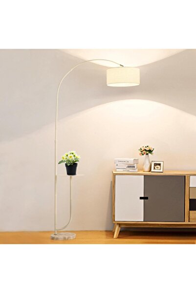 sharpdo Modern Floor Lamp with Adjustable Shelf and Natural Marble Tray - (Wh...