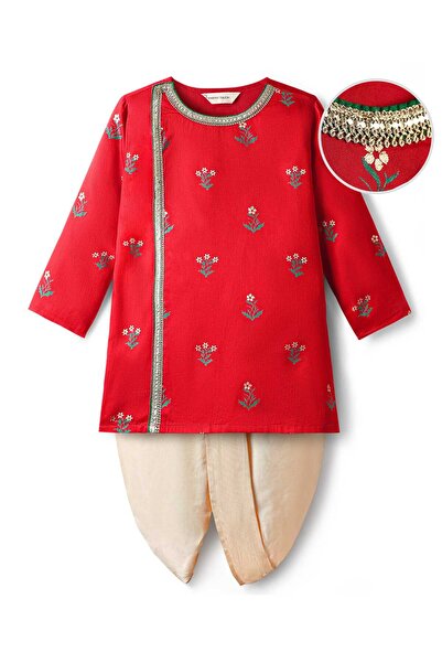 Earthy Touch طقم كورتا دوتي بأكمام طويلة من القطن المنسوج مع طبعة زهور وتفاصي...