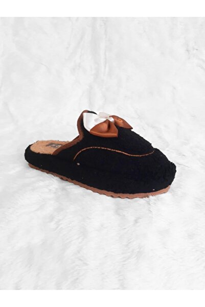 Uka Terlik Ayakkabı Fiyonk Detaylı Peluşlu Kaymaz Yumuşak Ses Yapmaz Kalın Ta...