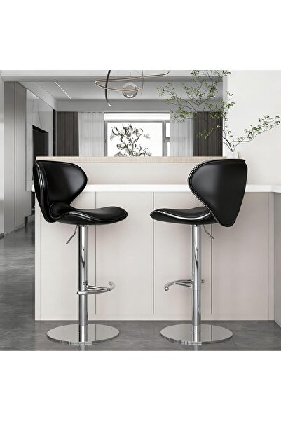 sharpdo Two-piece Napa Leather Bar Stool Set — Adjustable 61–81 cm, 360° Swivel, Black