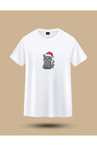 karaoğlu Christmas Lighted Cat Printed t Shirt