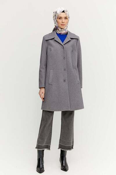 Setrms Melanjlı Şık Kaşe Kaban Büyük Beden