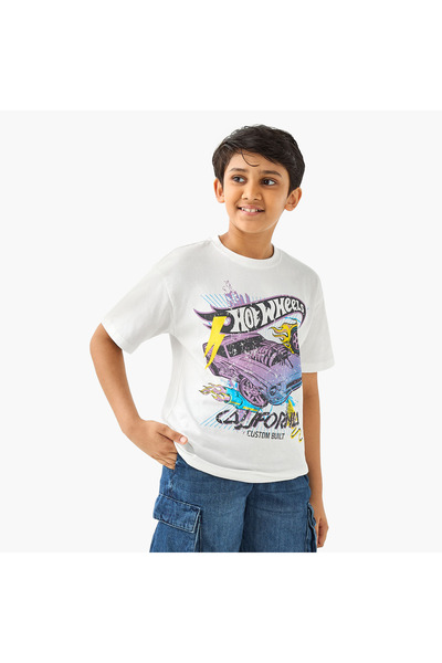 mattel تي شيرت مطبوع برسومات Hot Wheels بأكمام قصيرة