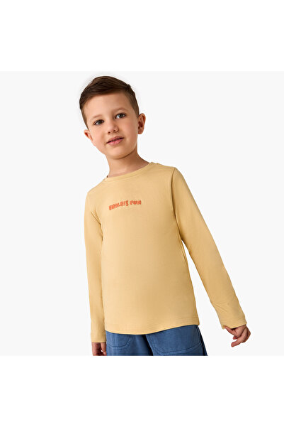 Juniors تي شيرت برقبة دائرية للأولاد بطباعة حروفية - قطن - أكمام طويلة