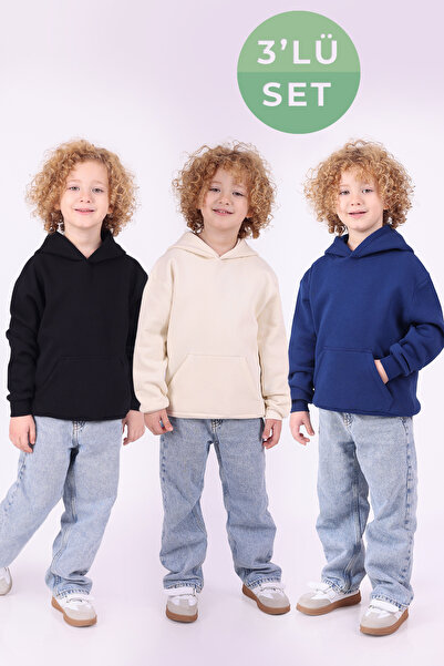 Lovexi Set de 3 hanorace cu glugă din cu căptușeală din fleece fire cu buzuna...