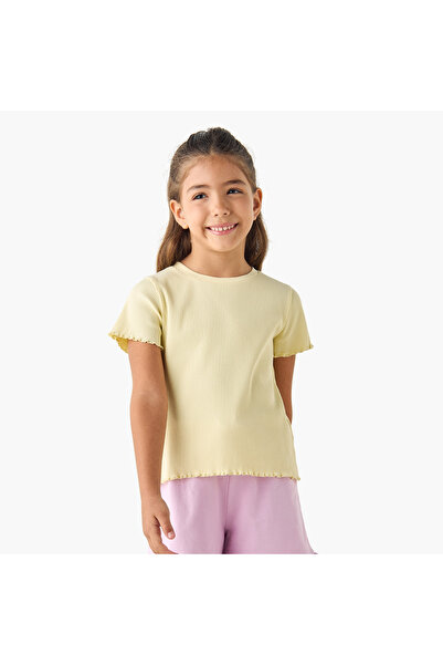 Juniors تي شيرت مضلع برقبة دائرية وحاشية خس