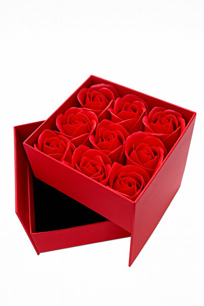 OEM Gift box 11x11x9.5 cm with 9 red soap roses, elegant arrangement Forever Love