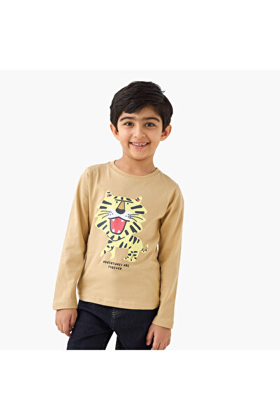 Juniors تي شيرت بطبعة نمر بأكمام طويلة