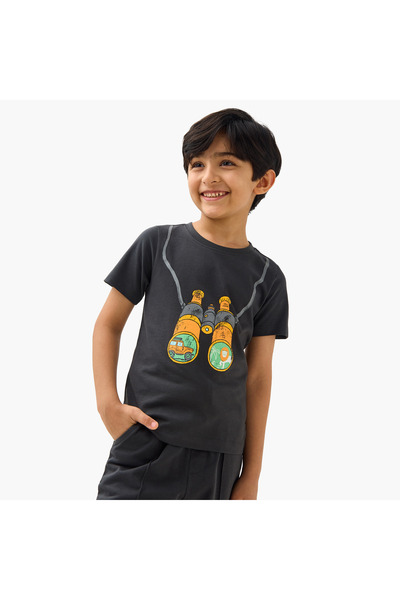 Juniors تي شيرت بطبعة ثنائية العينين بأكمام قصيرة