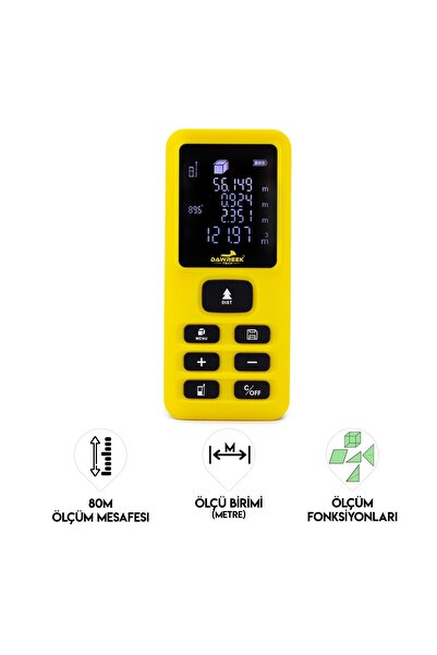 Dawreek MESAFE ÖLÇER E40 YELLOW 80 Metre Dijital El Tipi Mesafe Ölçüm Cihazı