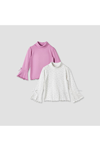 Juniors Bow Detail T-shirt with Turtleneck and Long Sleeves - Set of 2