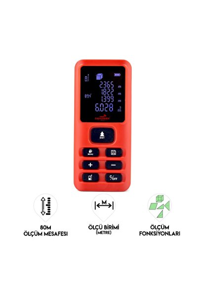 Dawreek MESAFE ÖLÇER E40 RED 80 Metre Dijital El Tipi Mesafe Ölçüm Cihazı