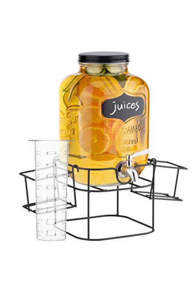 Navaris beverage dispenser with black metal stand and glass holder, 5L, NAV00...