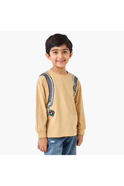 Juniors تي شيرت بطباعة حقيبة ظهر بأكمام طويلة