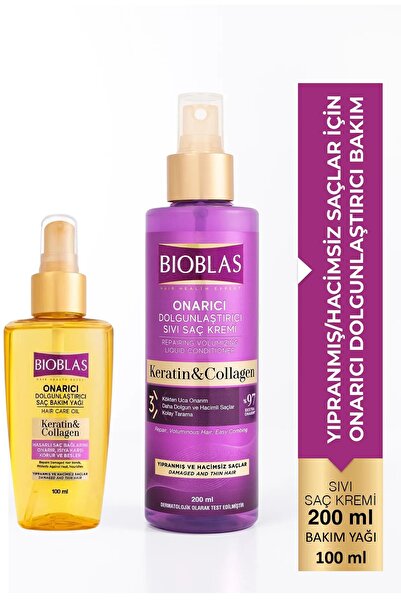 Bioblas Keratin&Collagen Sıvı Saç Kremi 200 ml + Saç Bakım Yağı 100 ml
