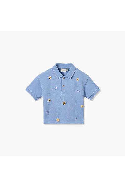 Juniors تي شيرت بولو مطرز برسوم حيوانات بأكمام قصيرة