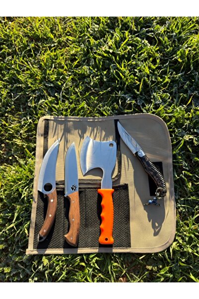 Cavit İnox Kamp Bıçak Çakı Seti 4 Parça Çantalı Set Almazan viking şef outdoor bıçak çakı