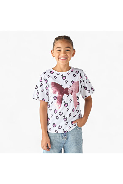 Juniors Bow Embellished T-shirt with Short Sleeves