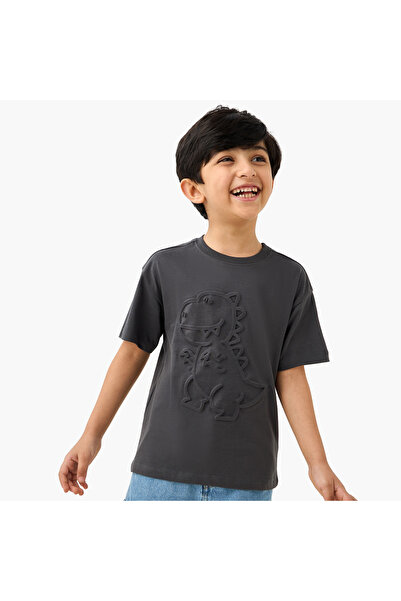 Juniors Dino Embossed Crew Neck T-shirt with Short Sleeves