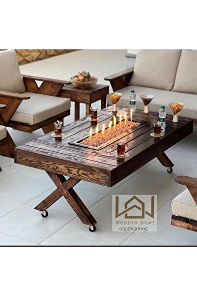 jthel80 Outdoor Heating Table - Gas Brazier, Smoke- and Odor-Free, Natural Pi...